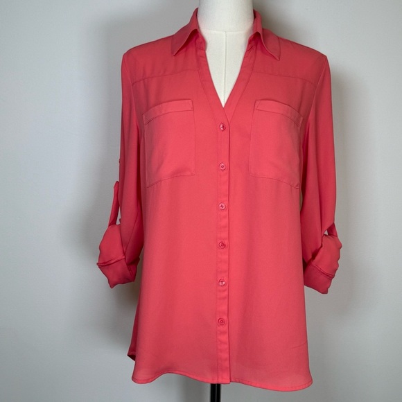 Express “The Portofino Shirt” V-Neck Button Front Lightweight Womens Size Small - Picture 4 of 10